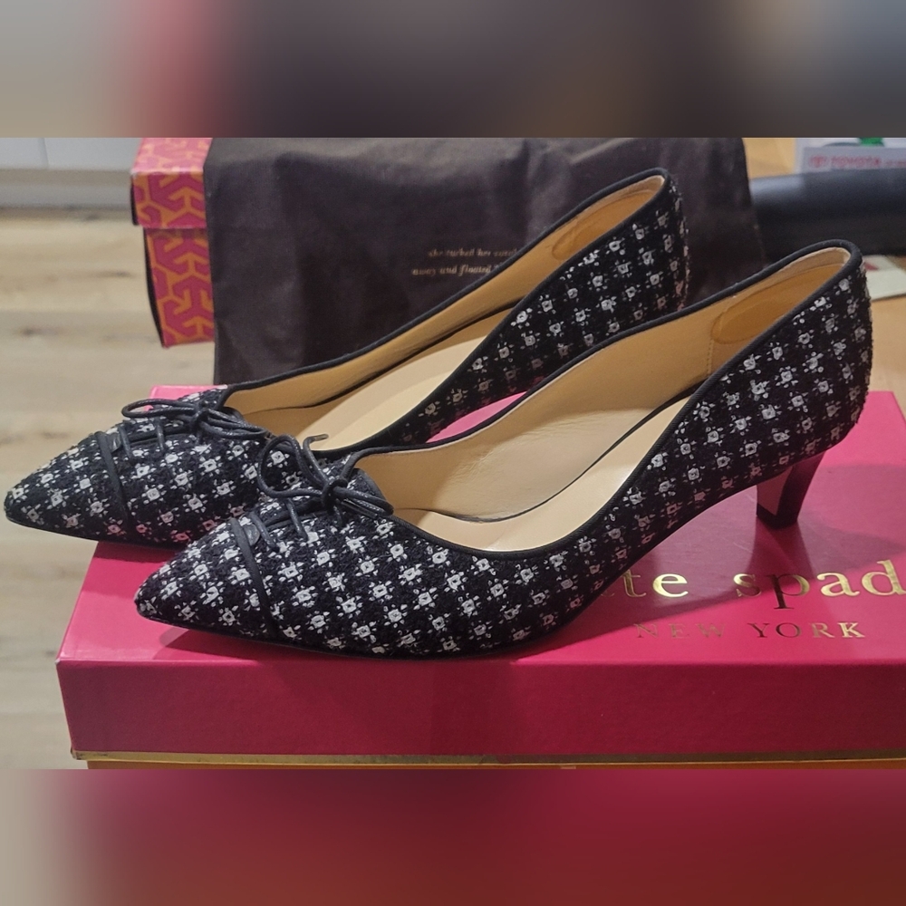 Kate Spade Black and White Tweed Flats
